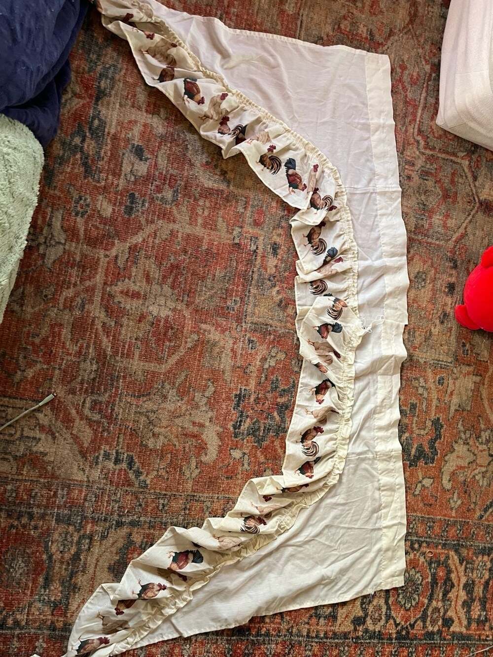 Vintage Country Rooster Ruffled Swag Valance Kitchen Curtain, Cream 52x35